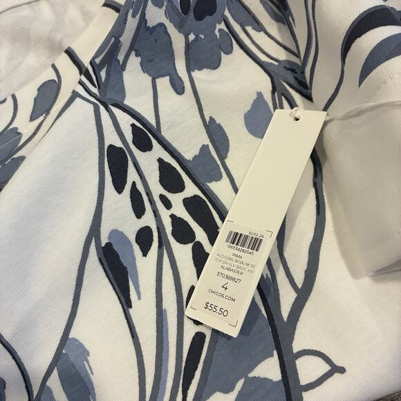 Chico's Top NWT Women's Size 4 (2x) Bateau Neck Pima Cotton Floral Short Sleeve - Picture 4 of 8